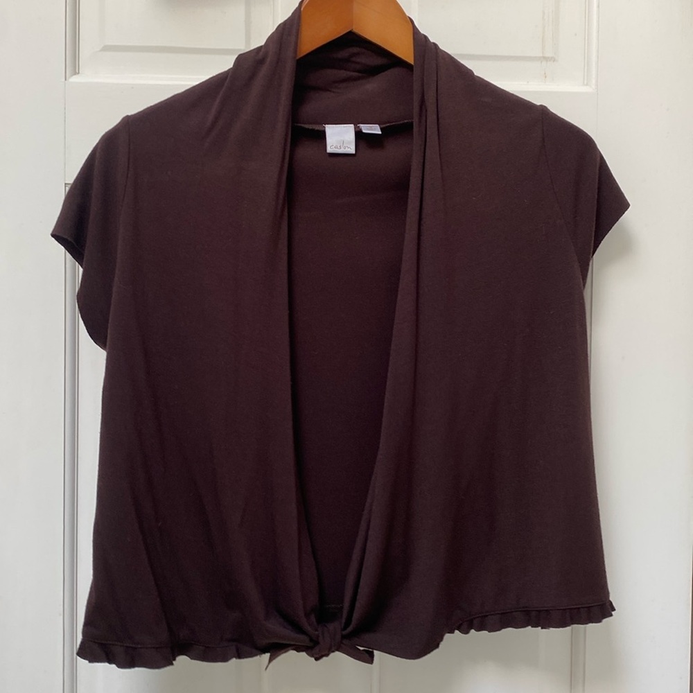 Caslon Brown Short-Sleeve Open Front Knit Top